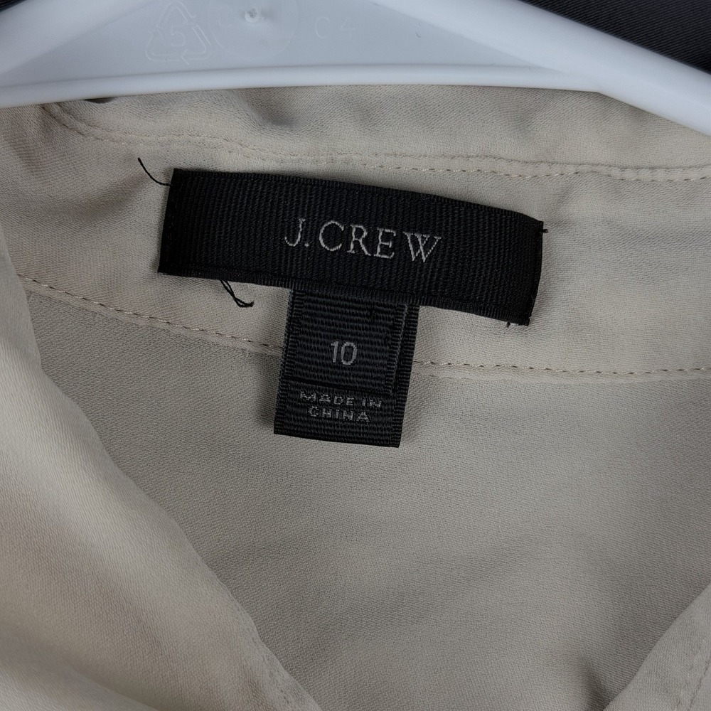 J.Crew Beige/Black Silk Collared Button-Down Blouse 10 Long Sleeve Pocket - Picture 11 of 11